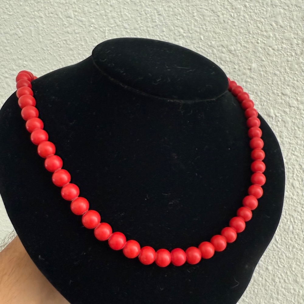 David Yurman  Red Coral Beaded 8mm Necklace 24”